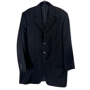 Tiglio Baroloz 100% Virgin Wool 150 Black Pin Striped Men’s Suit Jacket Long VTG